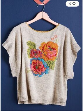 Anthropologie Angel of the North romantic floral sweater top size Xsmall